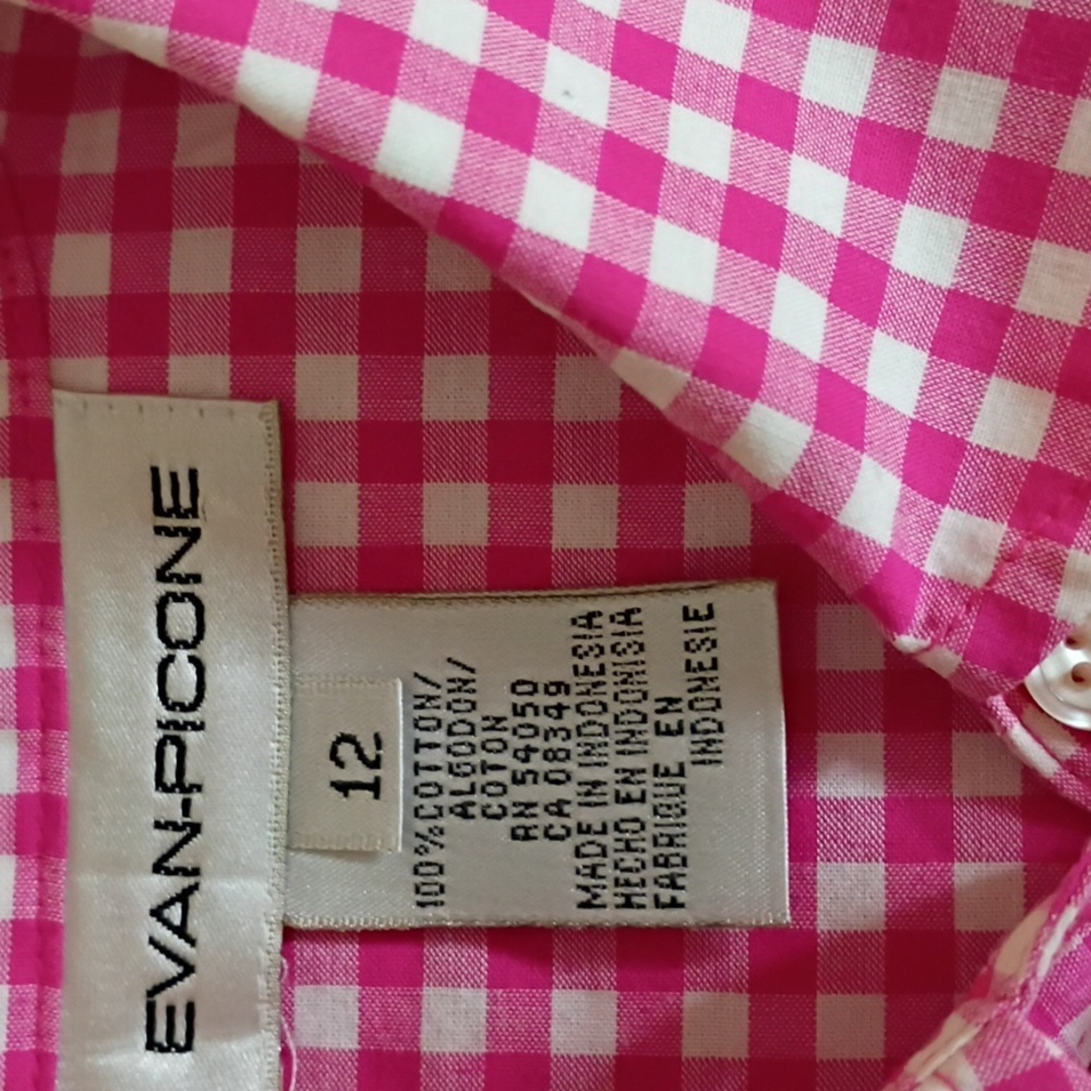 Evan Picone Women's s Pink Checkered Button Down Shirt m - Picture 6 of 10